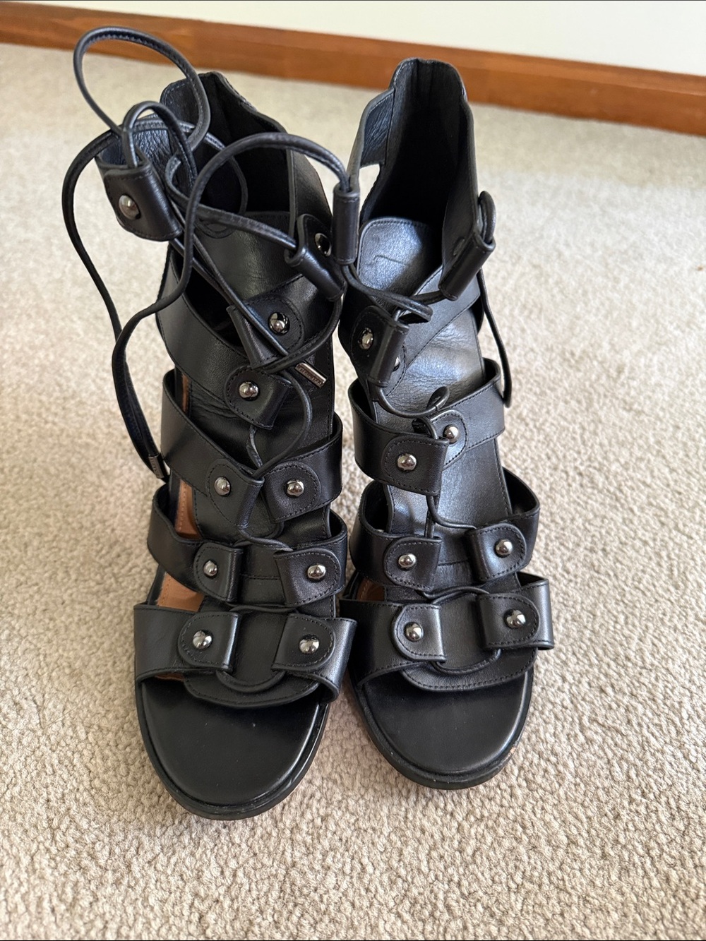 Coach Black Lace-Up Gladiator Heels with Stud Details